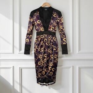 Bebe Velvet Floral Dark Academia Faux Wrap Midi Cocktail Dress Kimono NWT Small